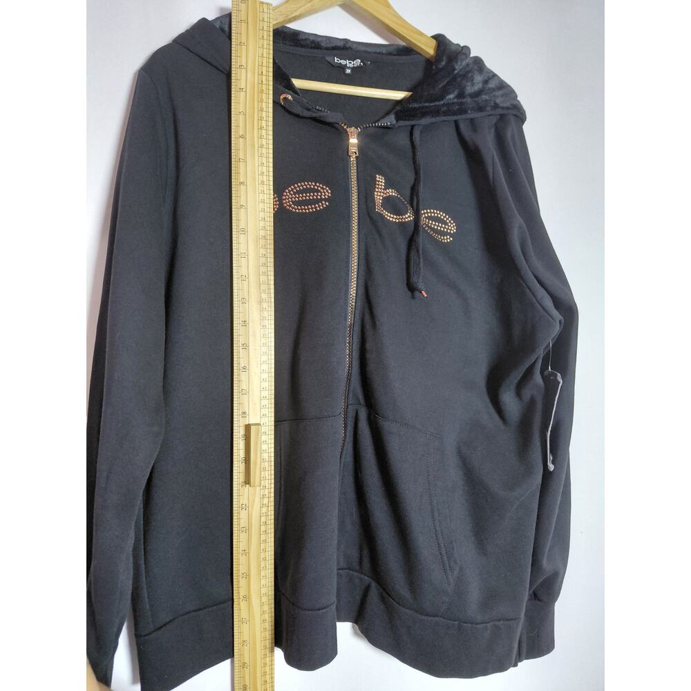 NWT bebe sport Black Hoodie Zip Up Jacket Solid Knit Women Size 2X - Picture 9 of 11